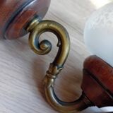 Paire d'applique verre sablé bois et laiton