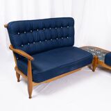 Grande banquette éventail d'angle en chêne, Guillerme et Chambron, 1970s