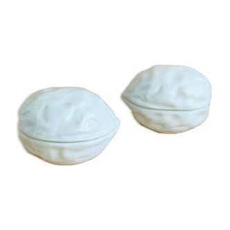 Pair of Limoges porcelain nut boxes