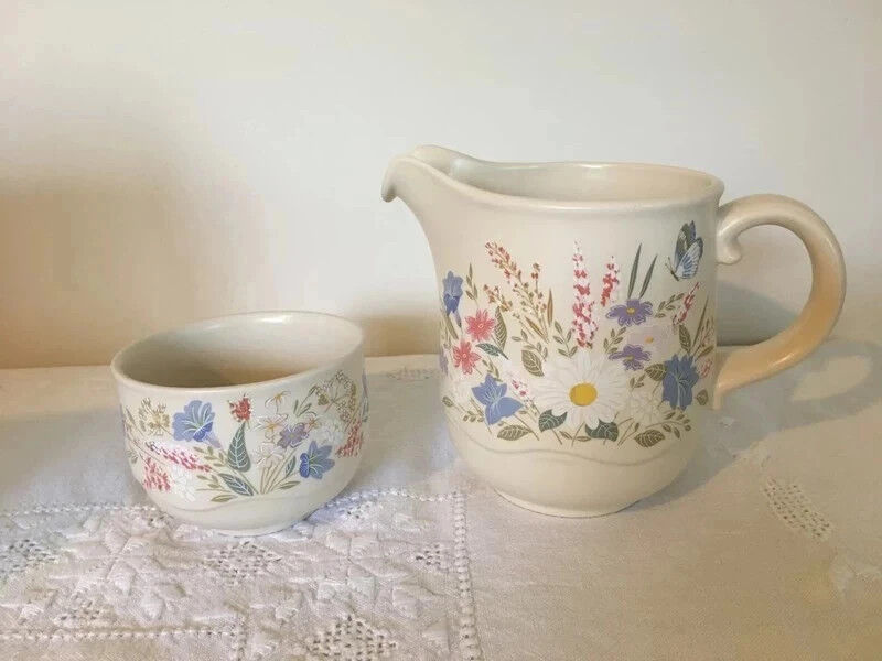 Vintage milk jug and sugar bowl set by Poole Pottery England 1980