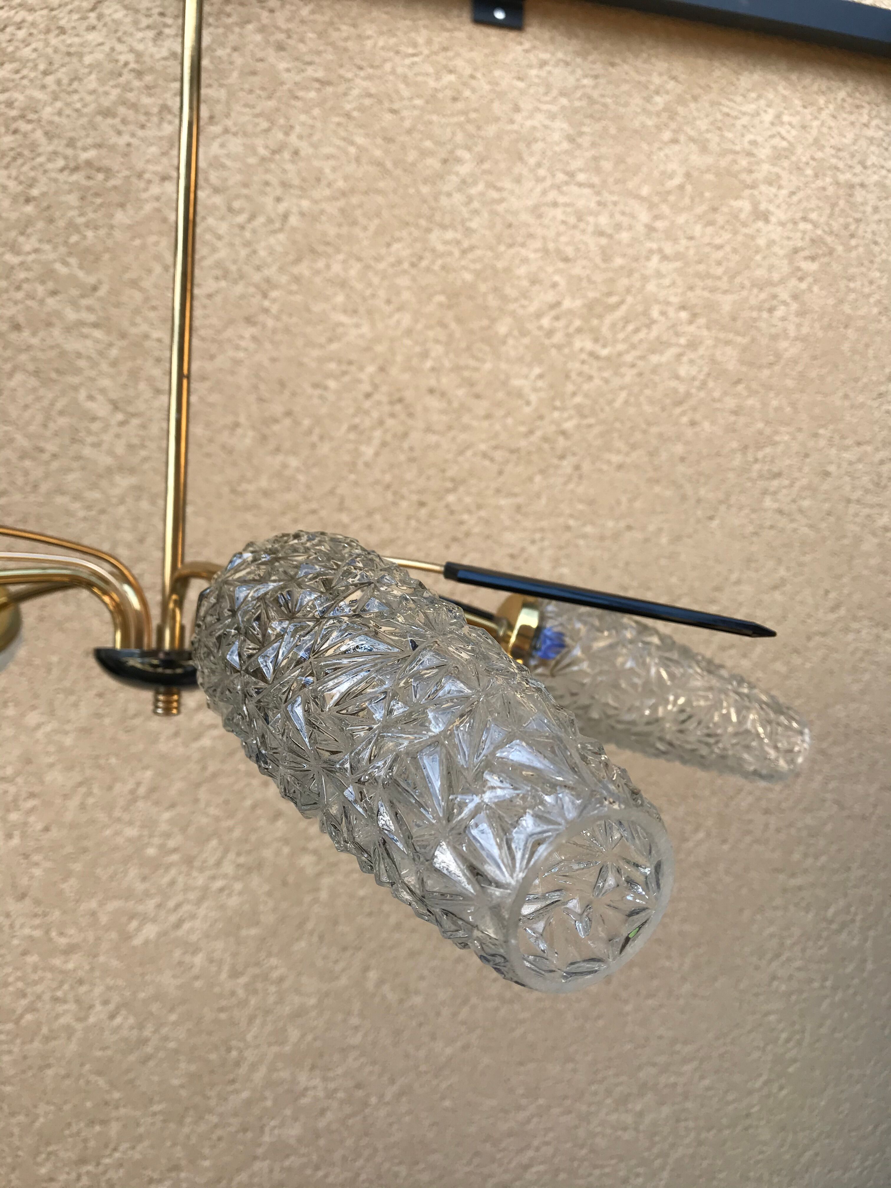 Brass and moulded glass chandelier