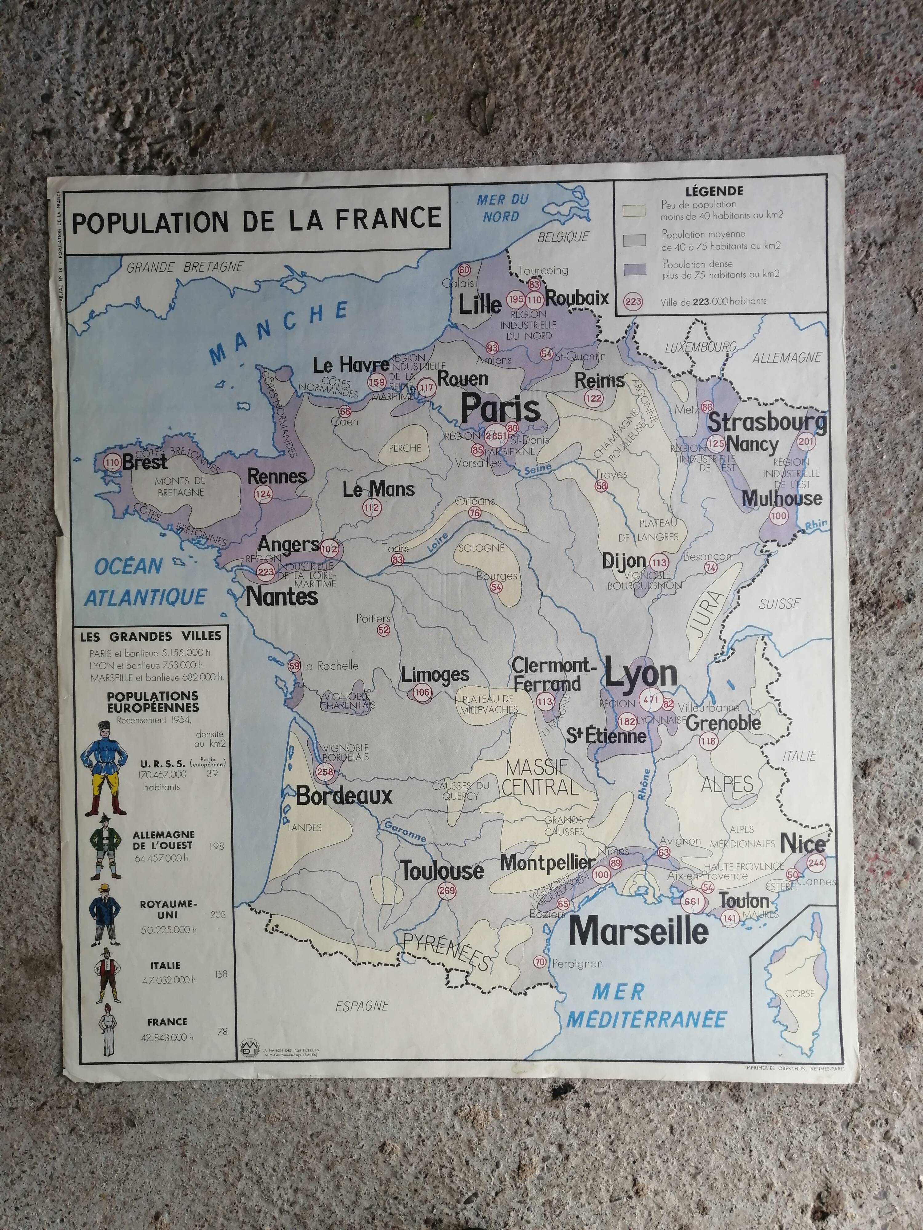 Ancienne carte scolaire MDI : France population et Industrie