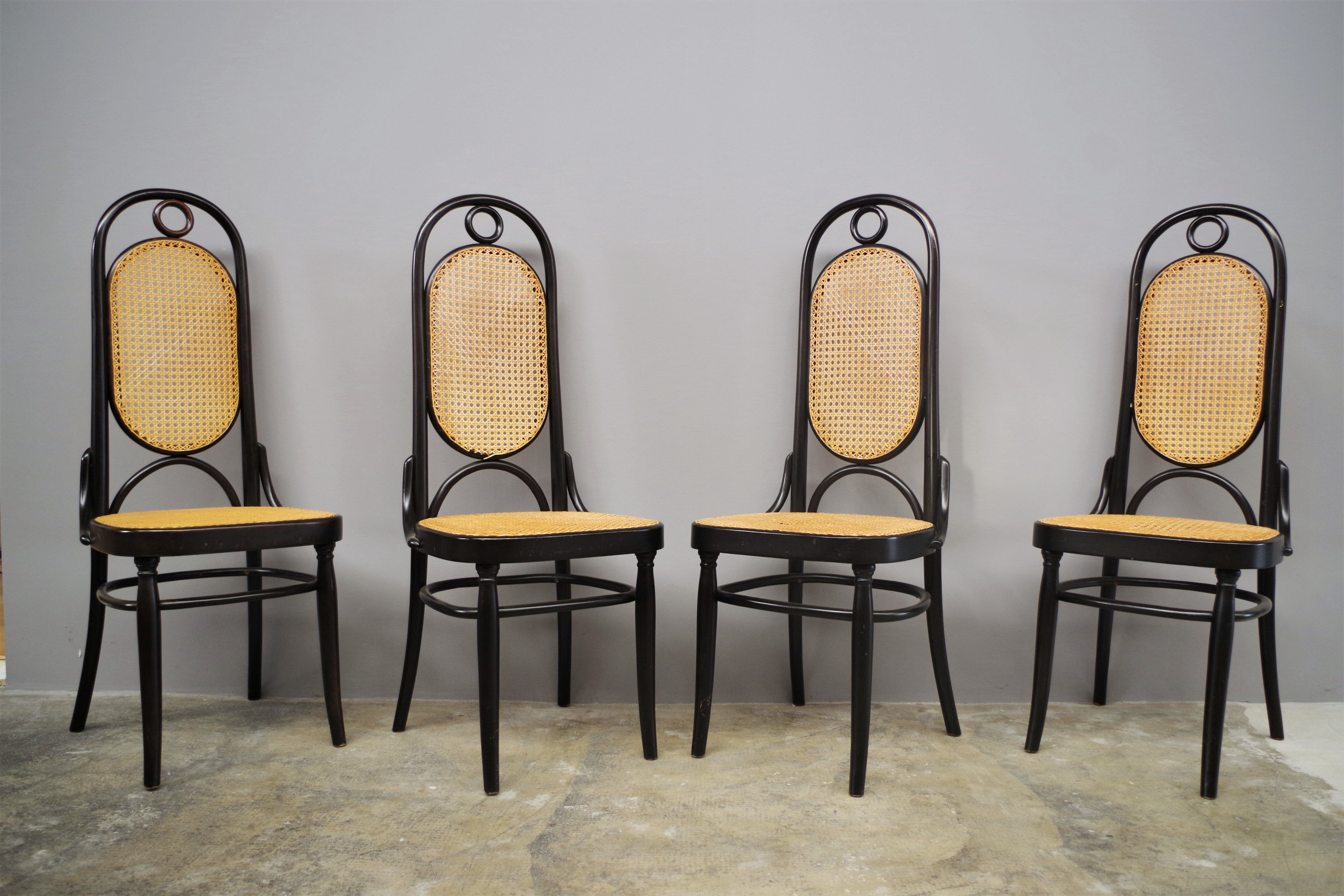 Chairs in curved beech and vienna straw, 1980s, set of 4