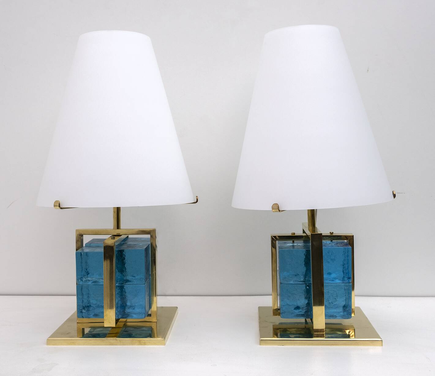 Pair of Contemporary Murano Glass and Brass Table Lamps