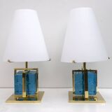 Pair of Contemporary Murano Glass and Brass Table Lamps
