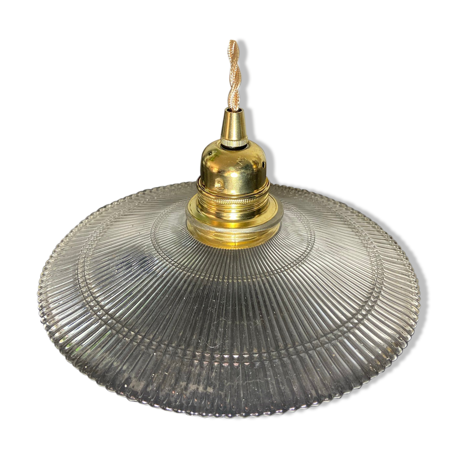 Vintage holophanous glass pendant lamp