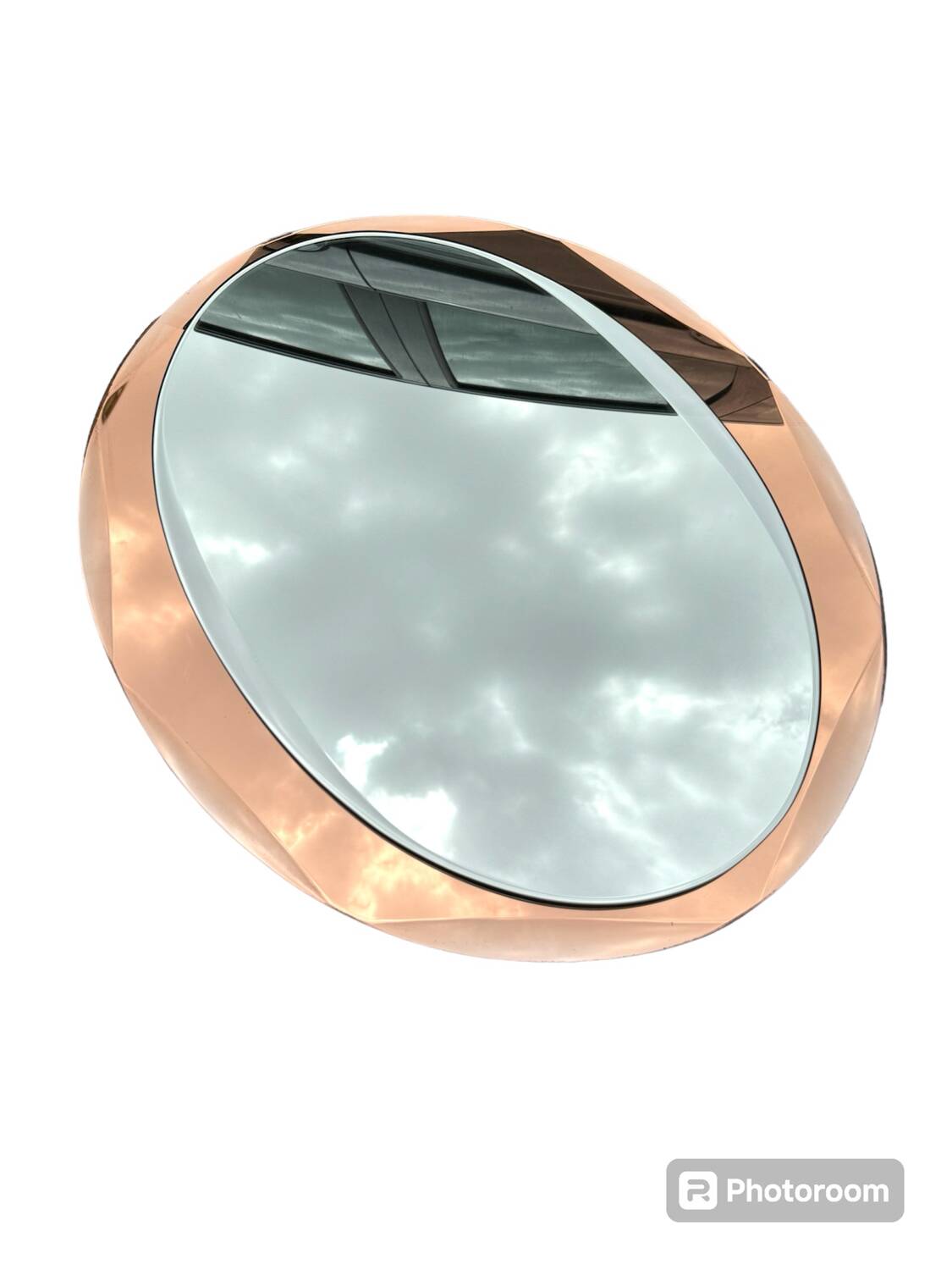 Vintage Antonio Lupi Luxor Crystal Art Mirror in Pink Copper 1950