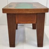 Vintage 1970 side table in green epoxy resin & solid oak 70s raw