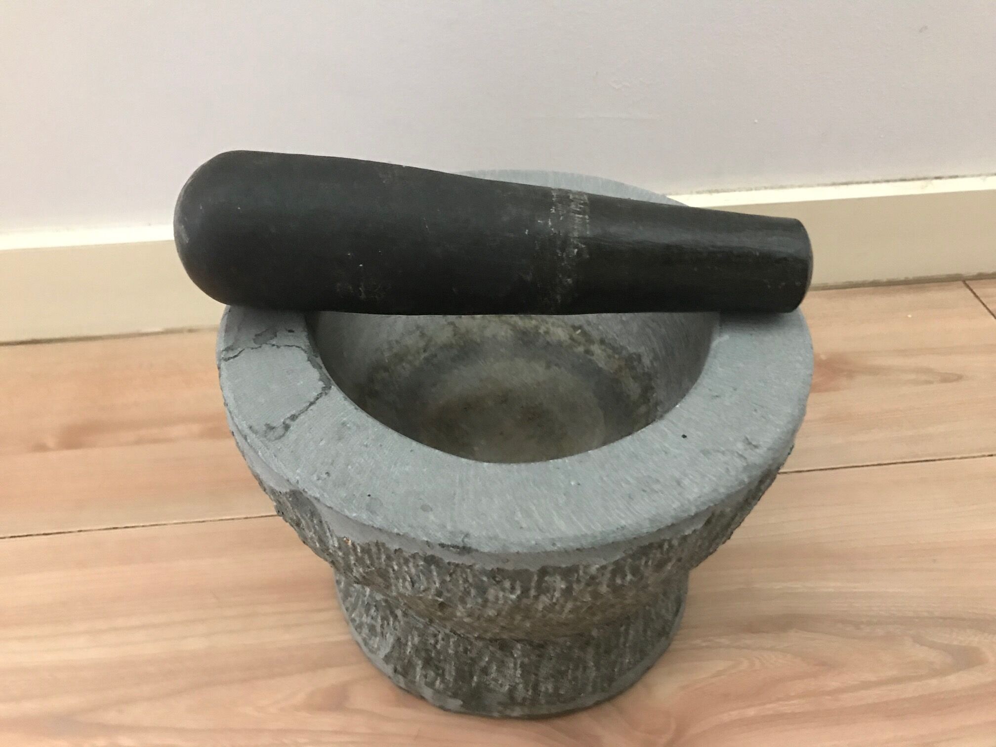 very large blue stone mortar
