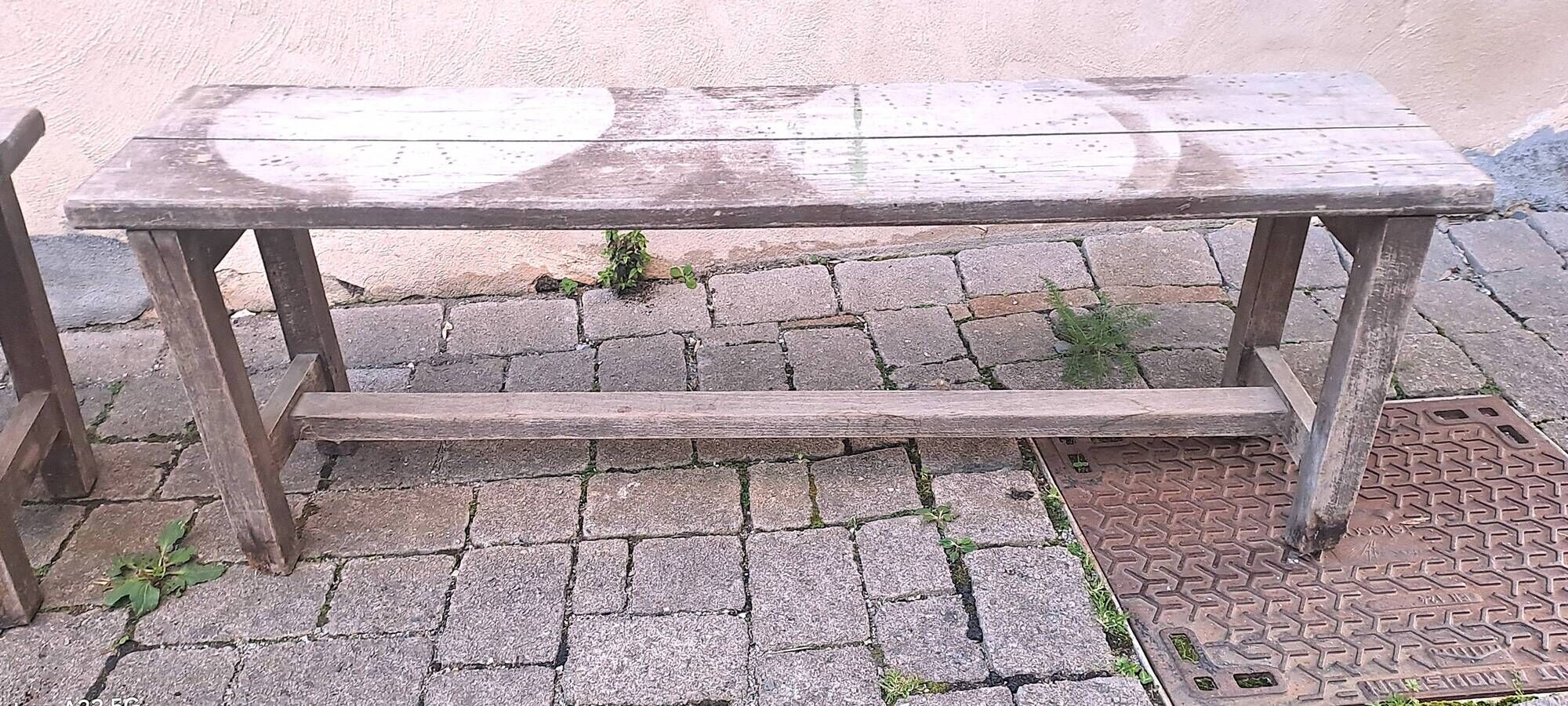Pair of solid raw wood benches XIX