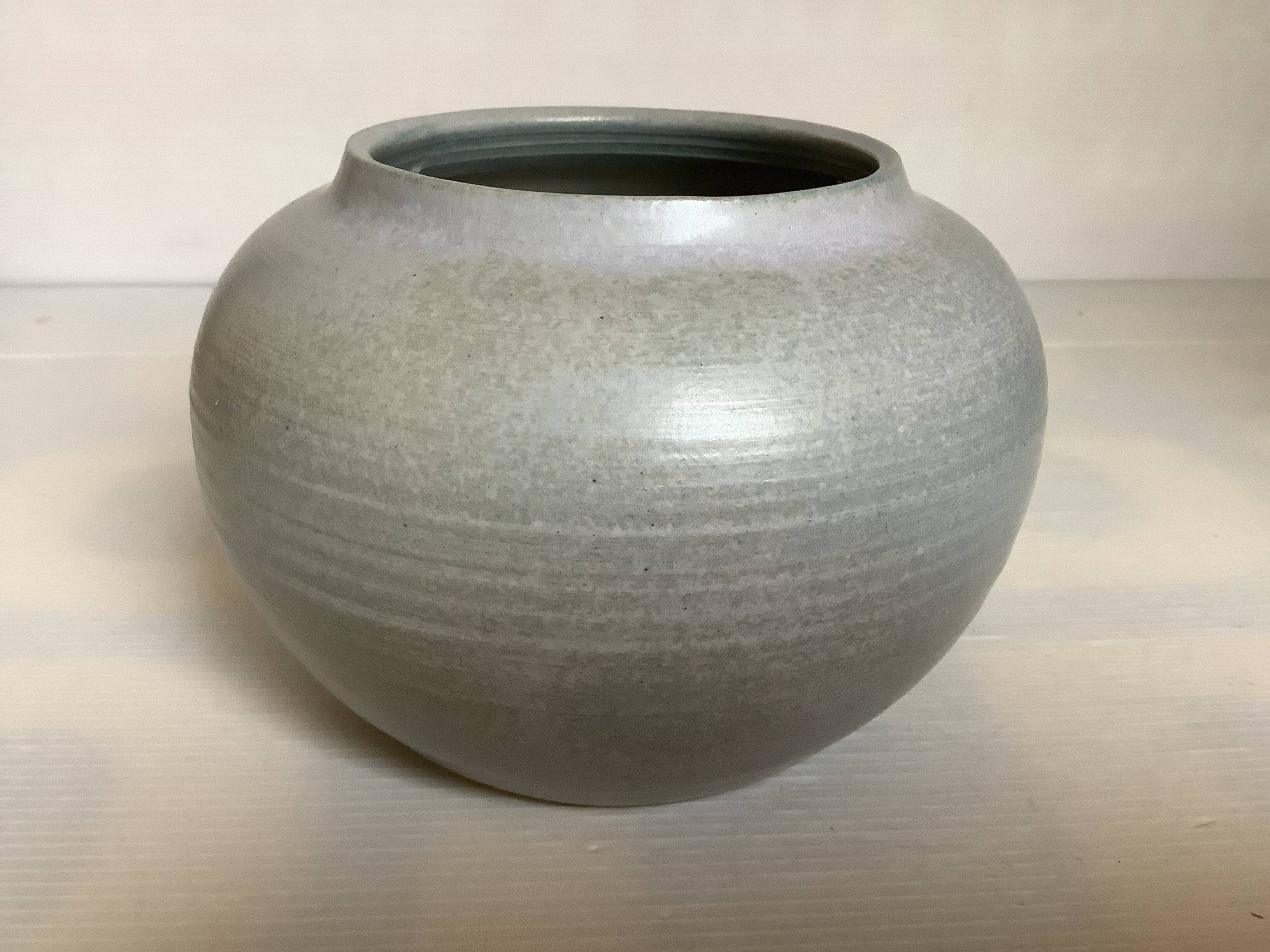 Grey blue ceramic round vase