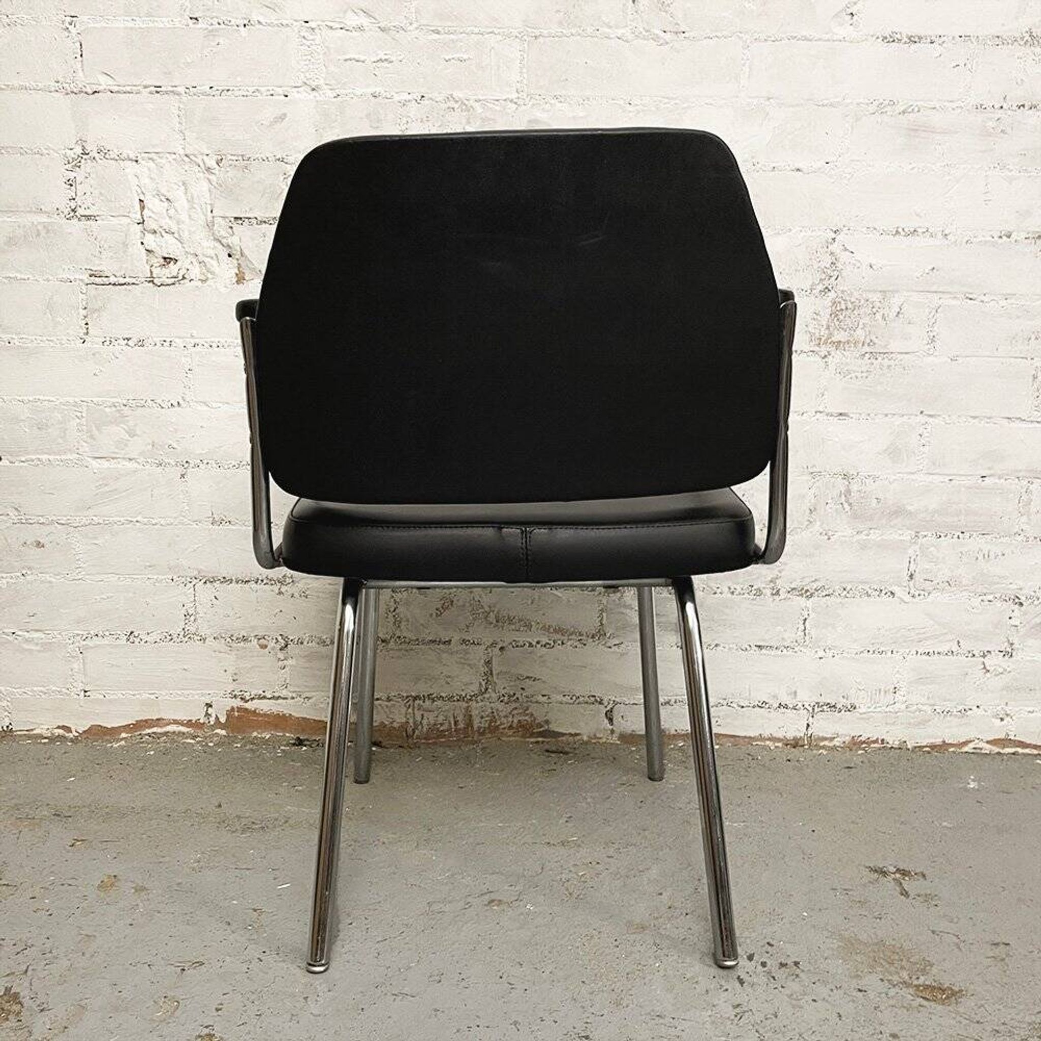 Space Age Black Leather Armchair, 1970s