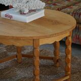 Round modern Danish brutalist coffee table/sofa in solid oak, 1960s.