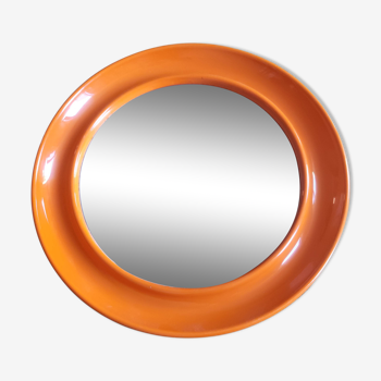 Vintage orange round wall mirror from the space age