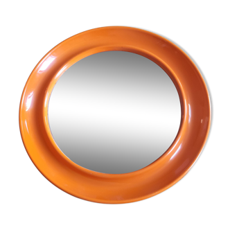 Vintage orange round wall mirror from the space age