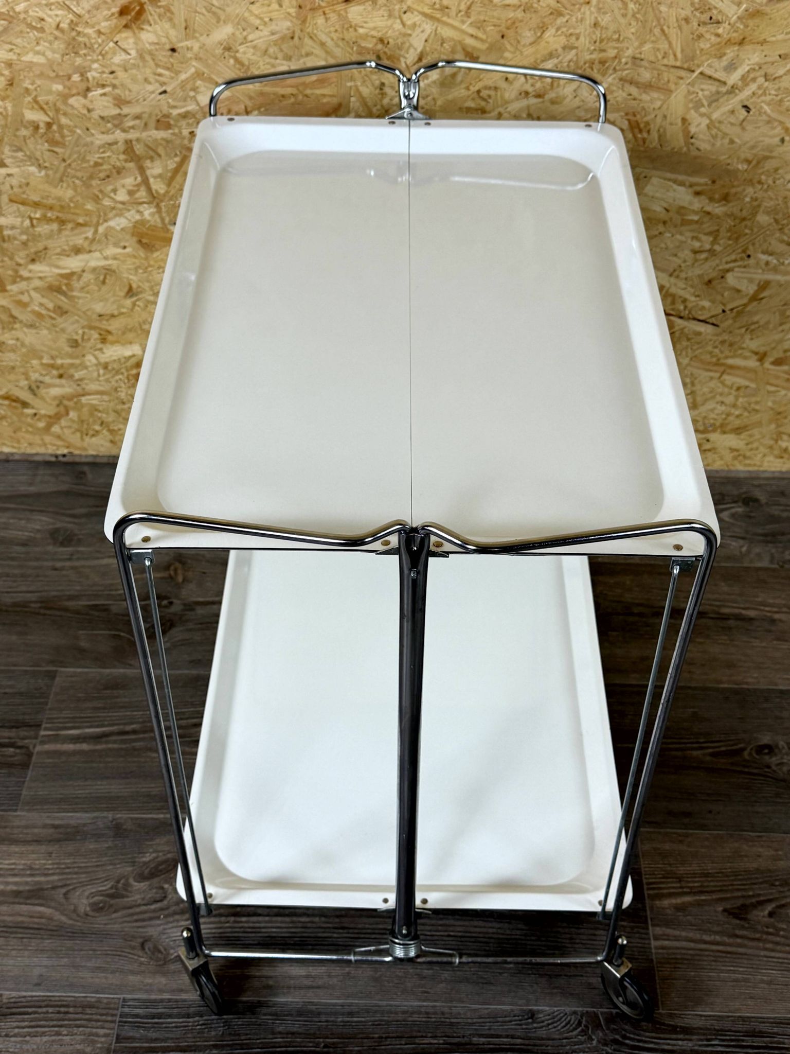 1960s 1970s Serving Cart Dinette Side Table Space Age Design Chrome White