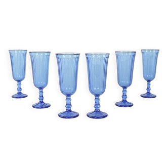 Set of cobalt champagne glasses, Italian design, 1970s, production: Italy