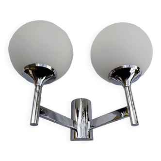 70s wall light (certainly Gaetano Sciolari) chrome metal with opaline balls