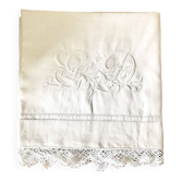 Old pure linen sheet embroidered and monograms
