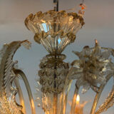 Venetian chandelier in gilded Murano glass, 10 light arms, circa 1920.