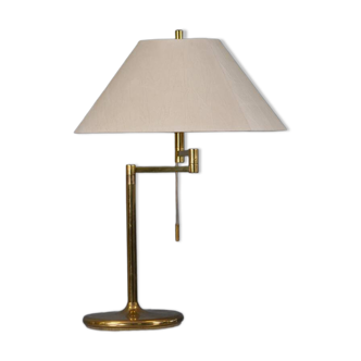 Vintage table brass lamp with fabric lampshade, Germany 1970s