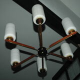 Scandinavian chandelier teak and brass design 60's swedish teak and brass chandelier