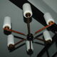 Scandinavian chandelier teak and brass design 60's swedish teak and brass chandelier