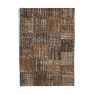 Hand-knotted oriental vintage 210 cm x 300 cm brown patchwork rug