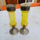 Pair of Silver Metal Candlesticks, Yellow Glass