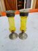 Pair of Silver Metal Candlesticks, Yellow Glass