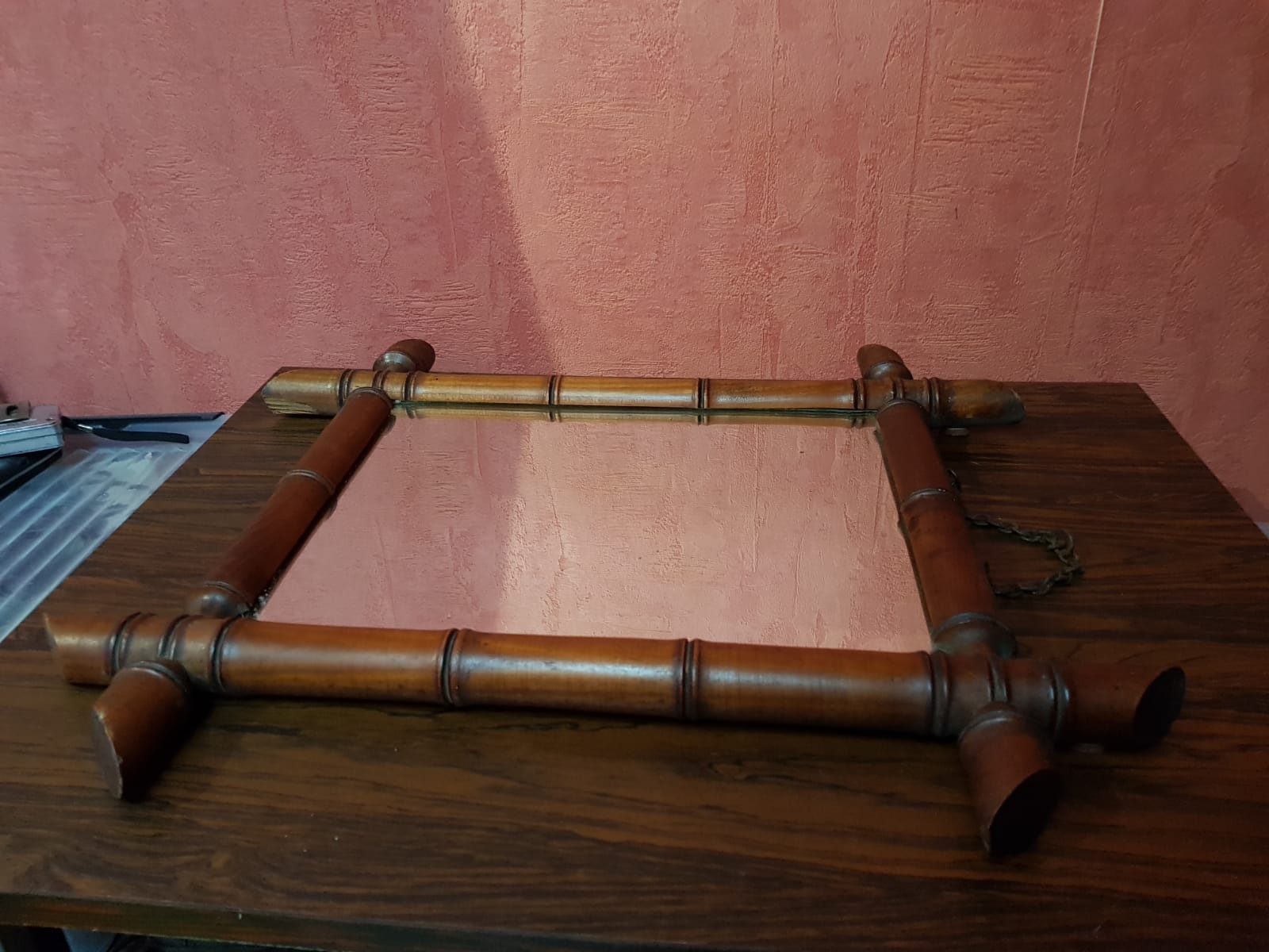 Old wooden mirror bamboo style decoration 38x45 vintage