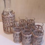 Service à orangeade de 9 pièces en verre recouvert de jonc