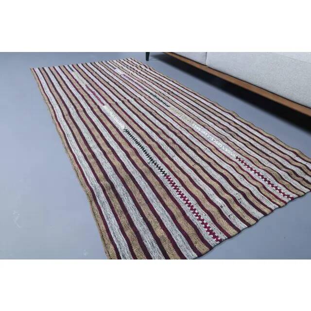 Vintage Turkish Hand-Knotted Wool Cotton White Kilim Runner Rug 101x207