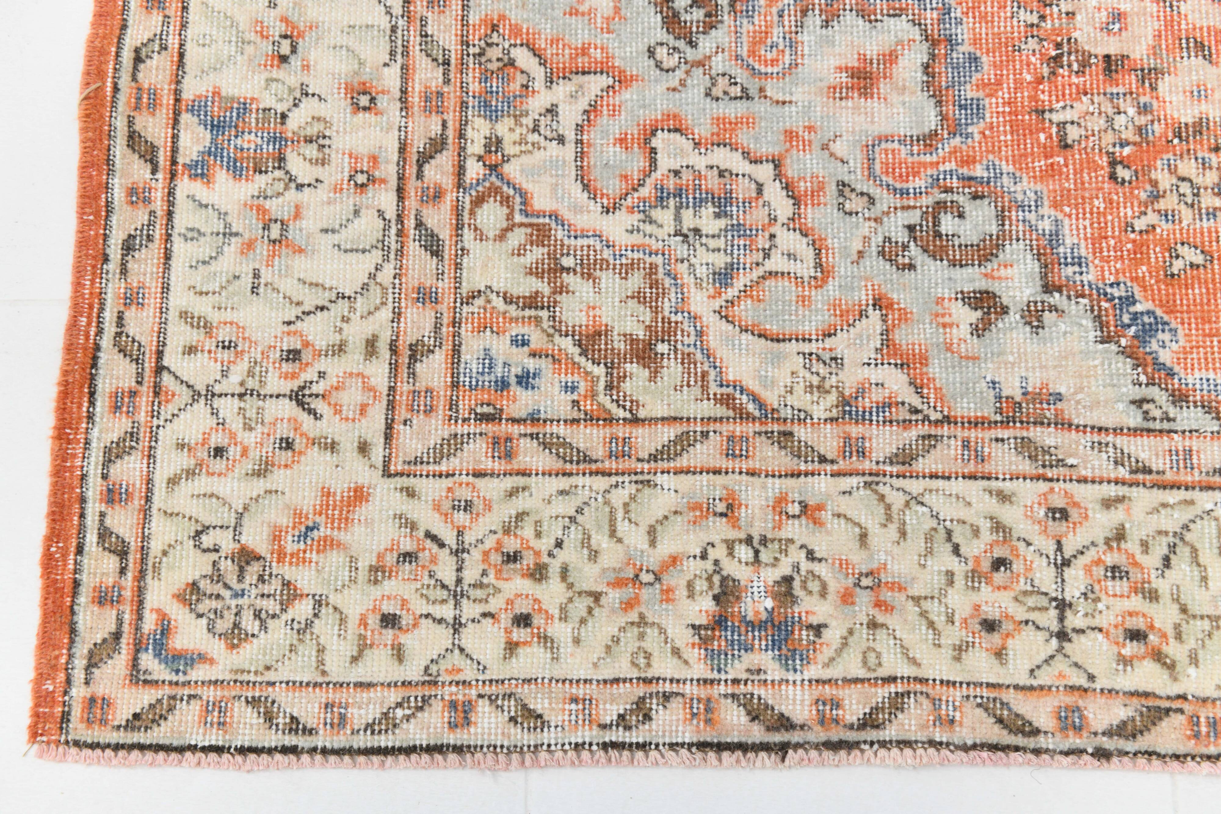 Tapis vintage anatolien tissé à la main en rose saumon, 206x392 cm