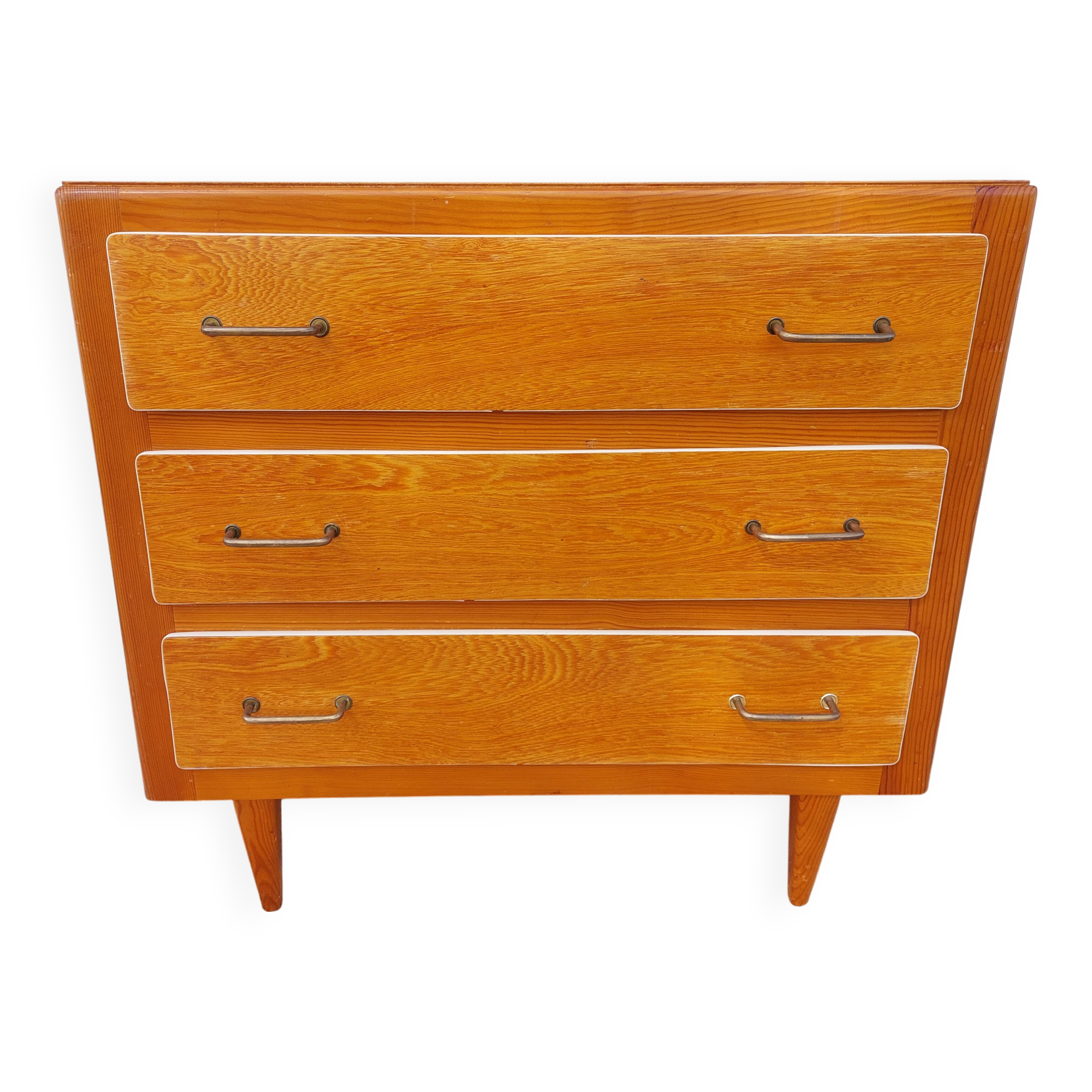 Commode vintage bois, galon blanc