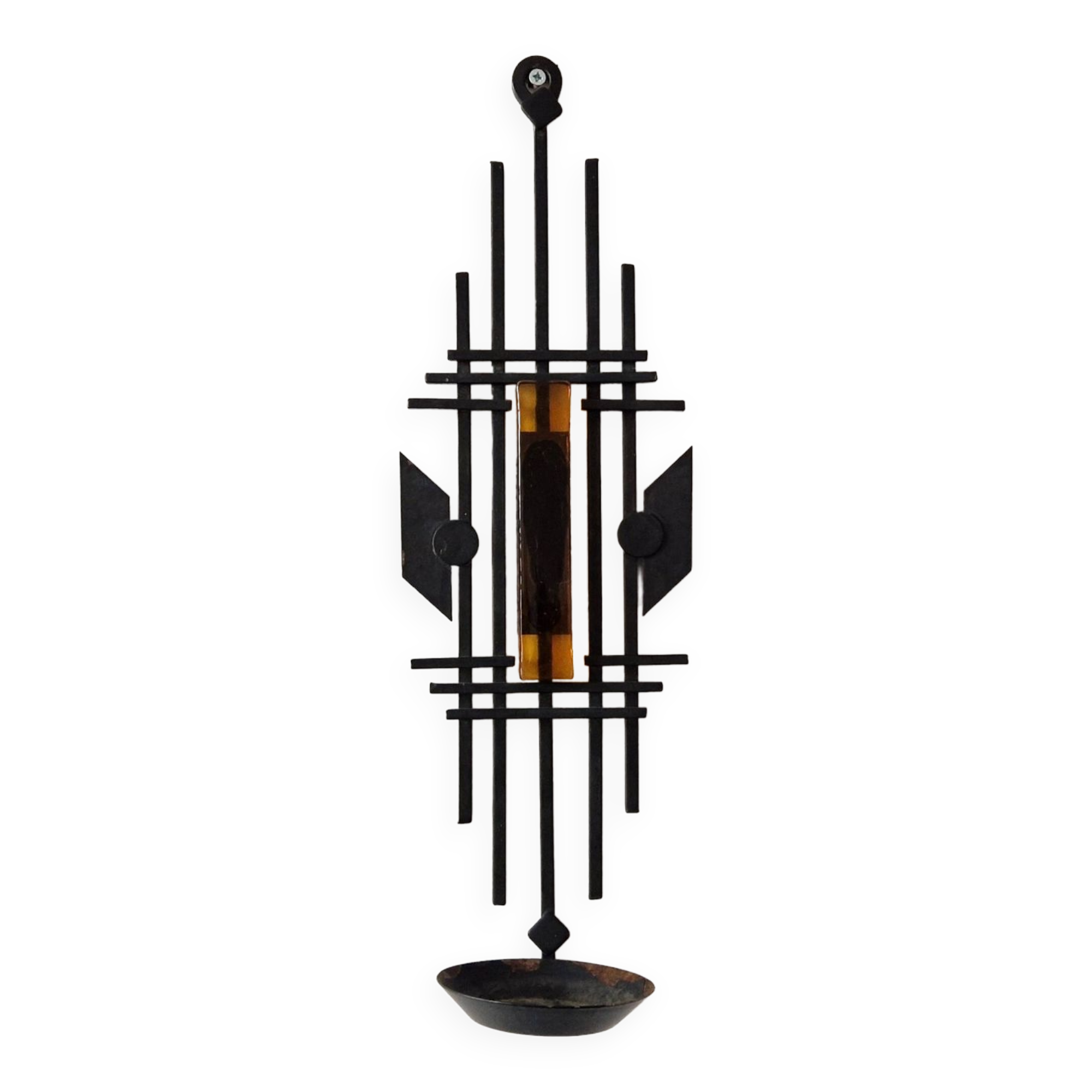 Sculptural Iron and orange glass wall candle holder for Dantoft, Denmark 1960's/1970's