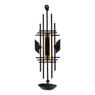 Sculptural Iron and orange glass wall candle holder for Dantoft, Denmark 1960's/1970's