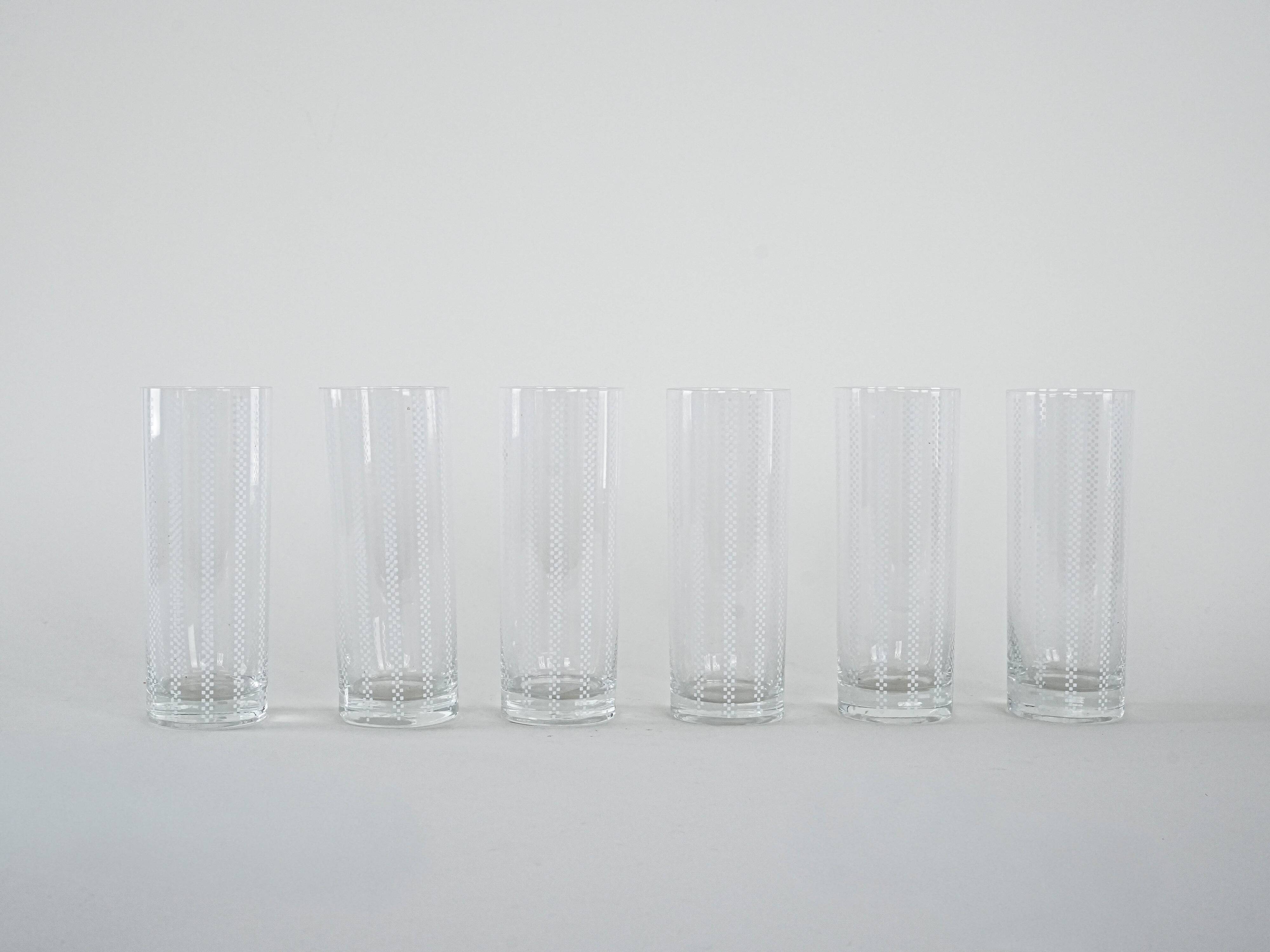Set of six glasses, Op Art, 1960s, made in Italy