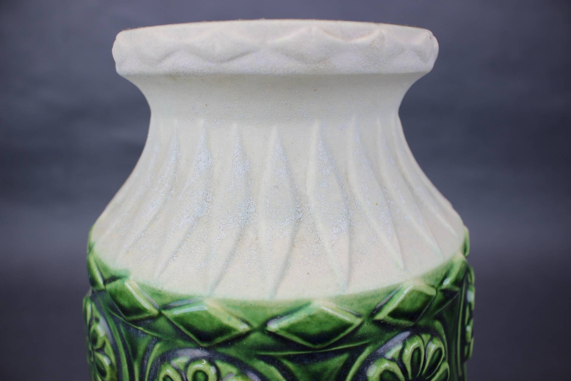 Large Mid-Century BAY Keramik Green Relief Vase, West Germany, 1970s