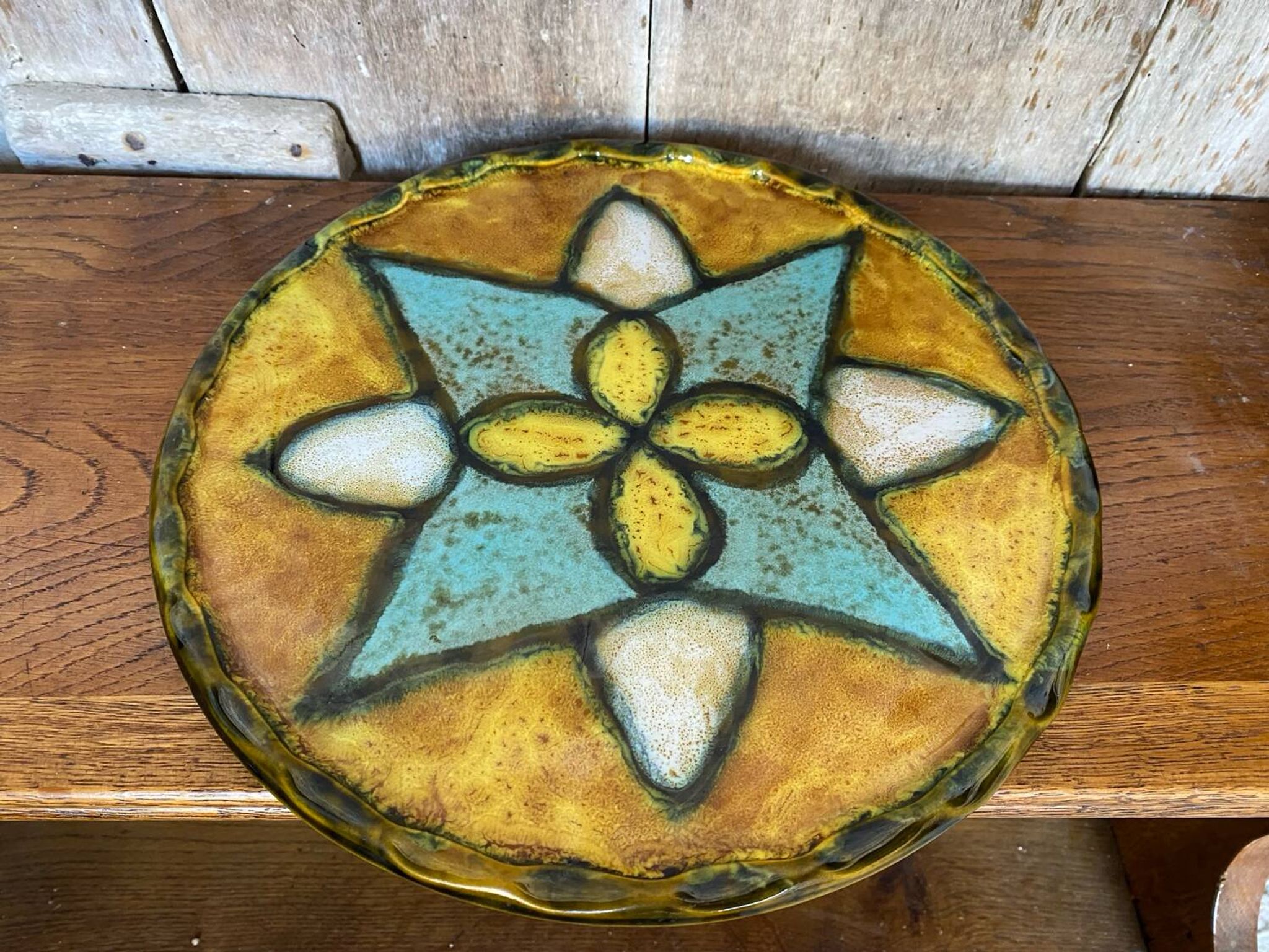 Antique VALLAURIS Style Trivet Multicolored Ceramic Made France #B774