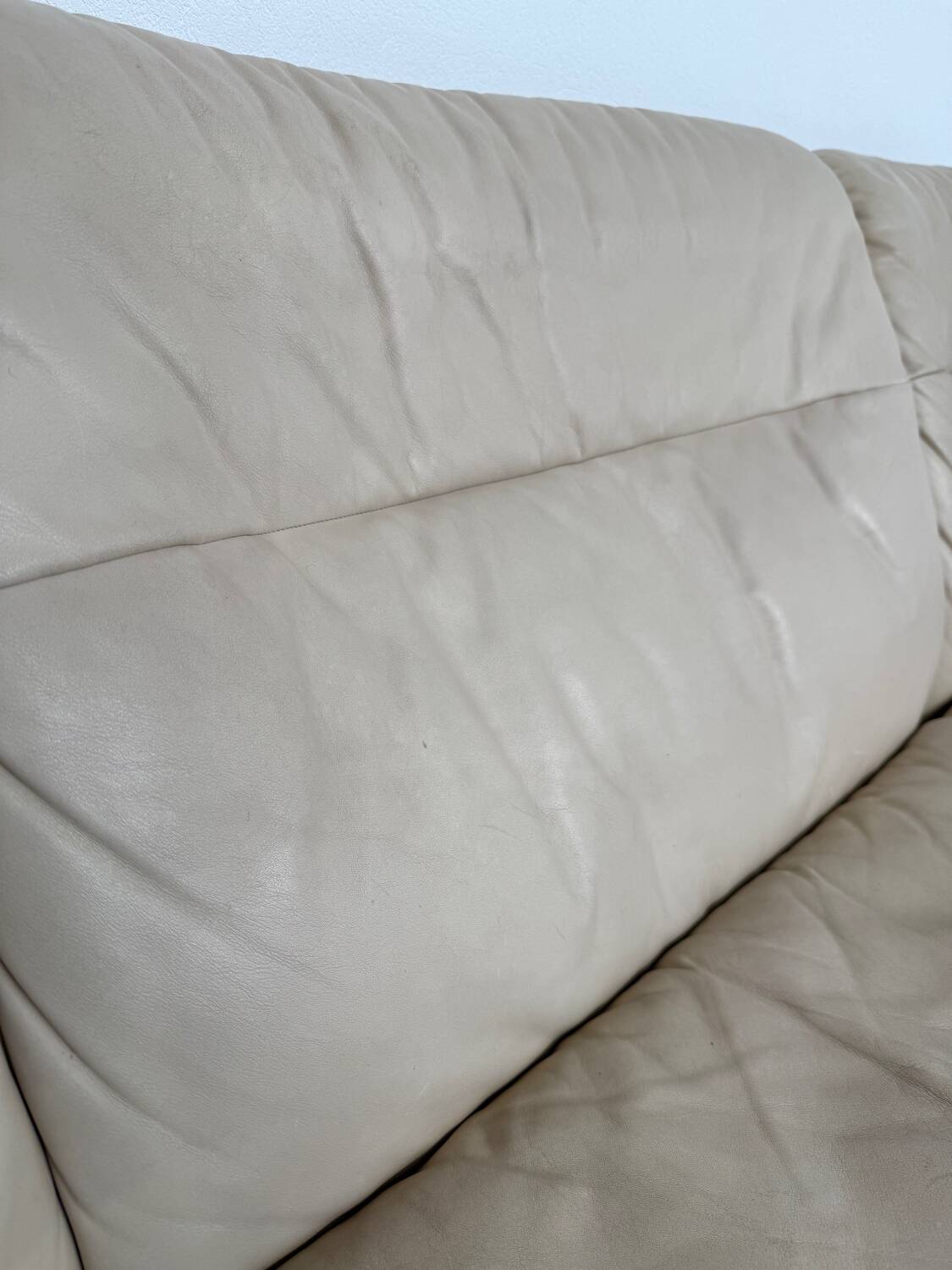 Old 3-seater beige leather sofa designed by Carl Larsson De Sede, vintage 80s