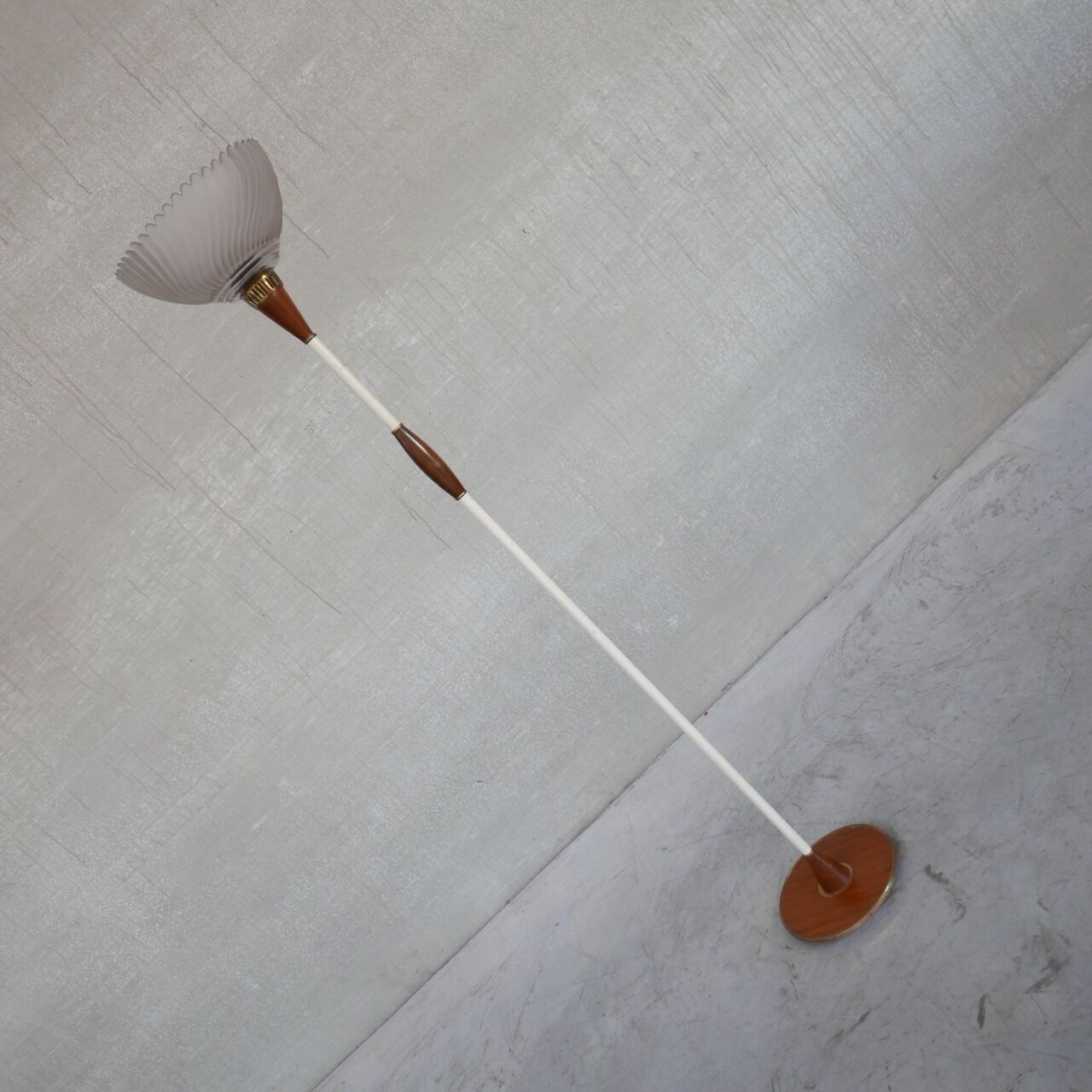 Dutch mid-century floor lamp with glass shade
