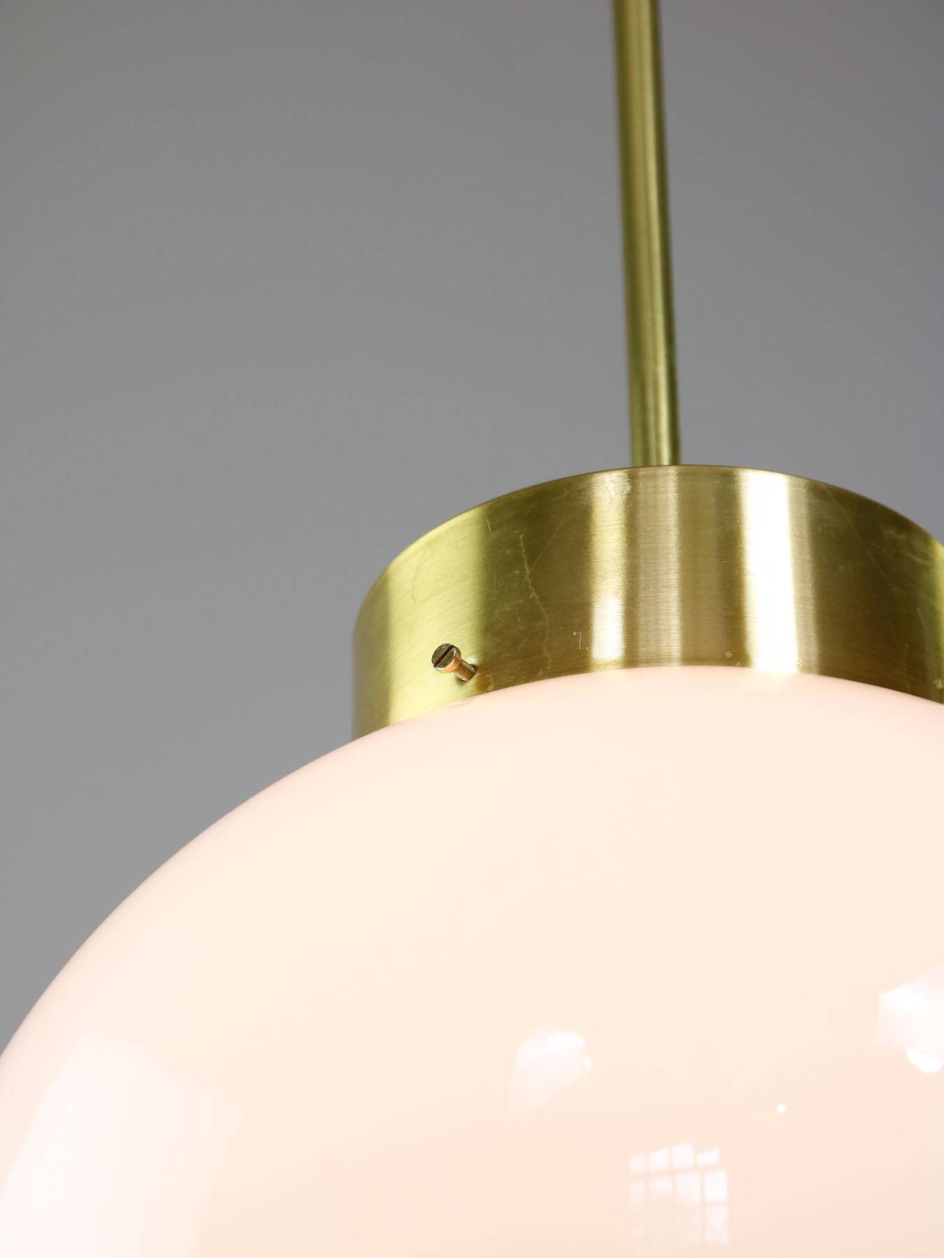 Big Mid-Century Italian Opaline & Brass Globe Pendant Lamp