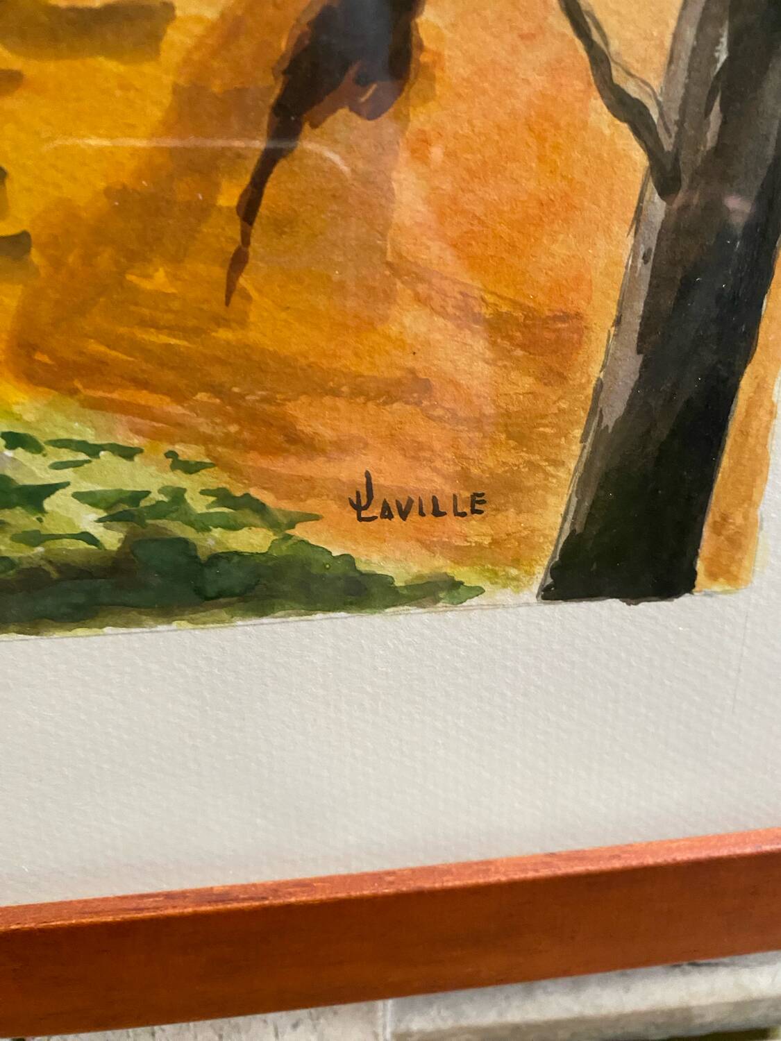 Old painting jean laville st germain roussillon + wooden frame