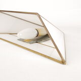 Mid century ice glass and brass triangle sconces,  set of five 1970's pyramid sconces