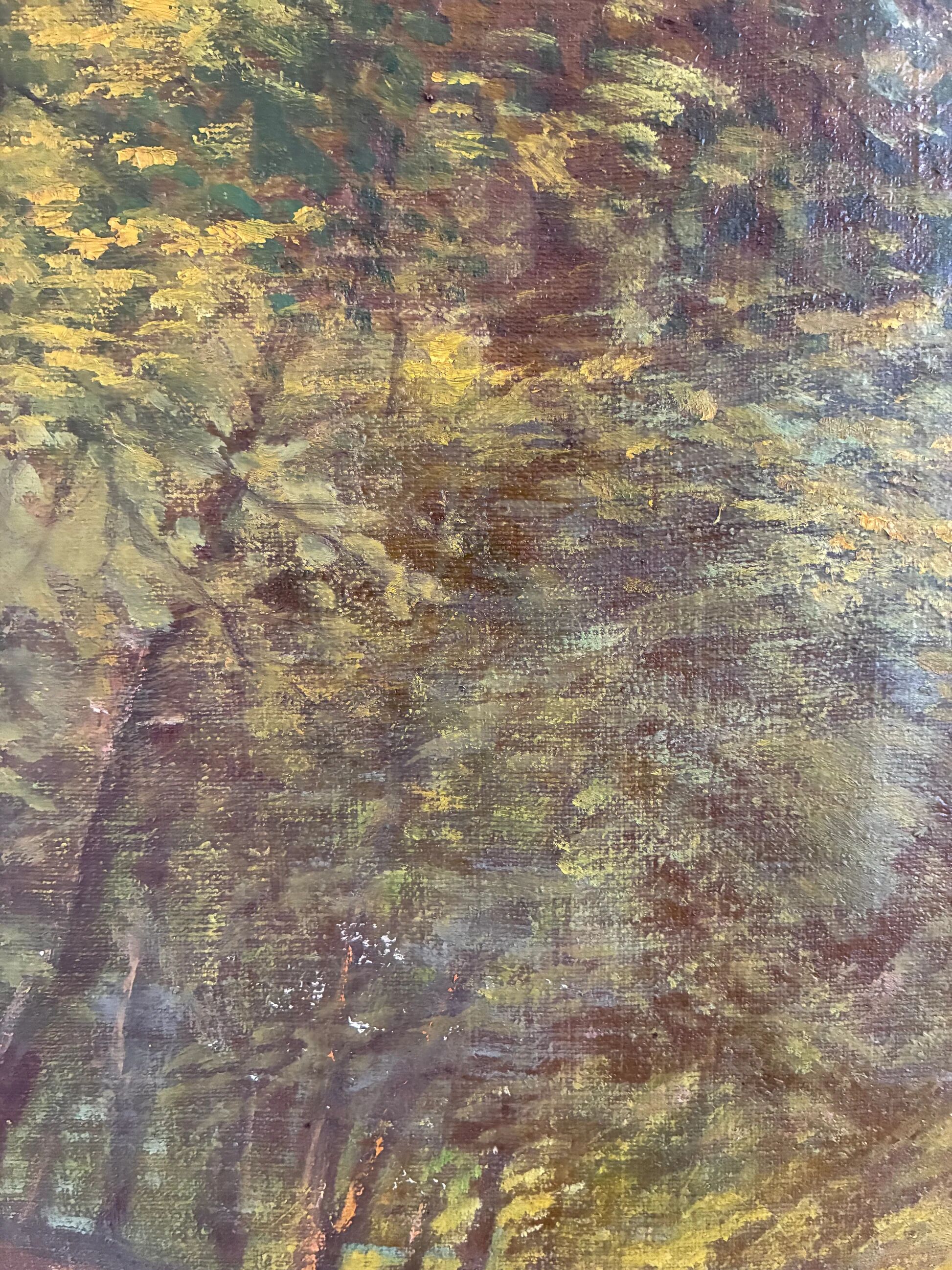 Peinture à l'huile vintage originale paysage forestier