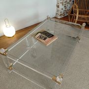 Large Hollywood Regency coffee table Lucite Brass double top 70s