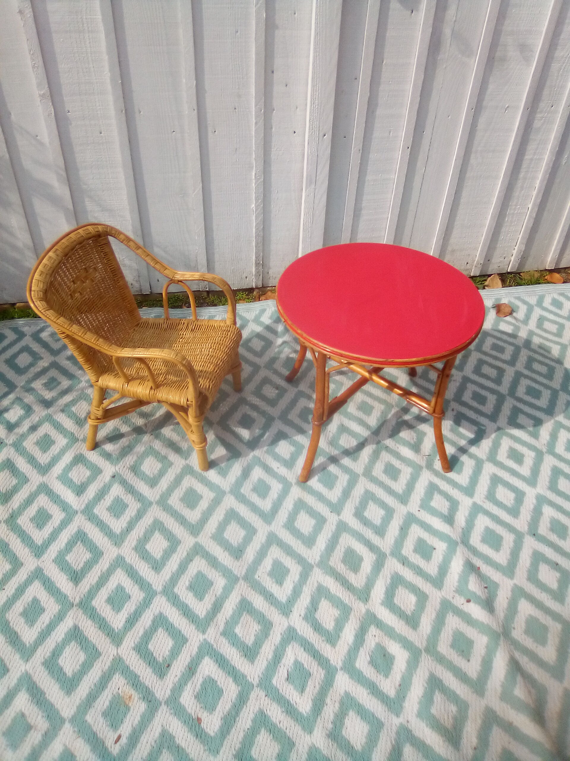 60s rattan coffee table