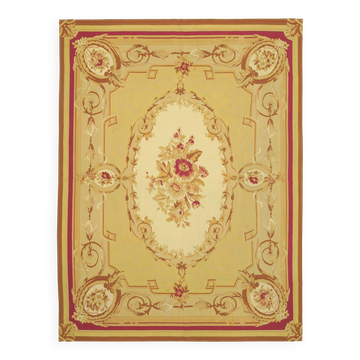 Handmade European Vintage Aubusson Kilim 267 cm x 371 cm