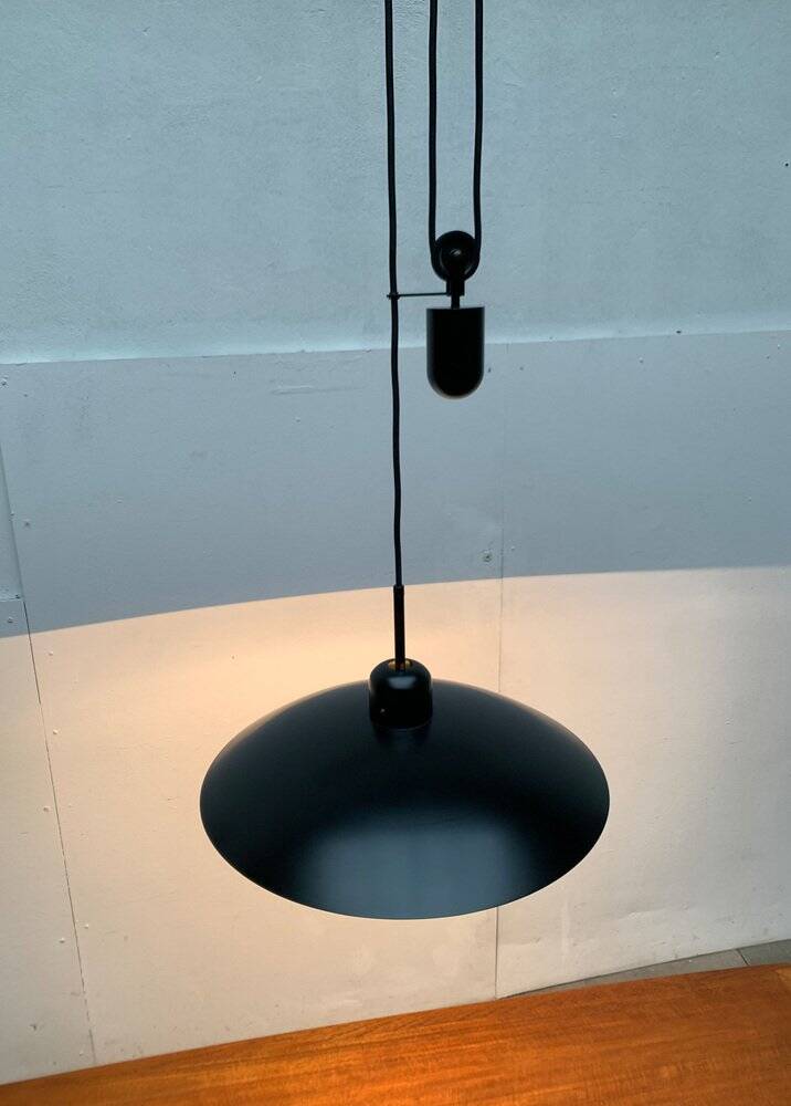 Postmodern vintage pendant lamp with counterweight by Metalarte, 1980s.